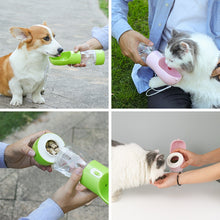 Load image into Gallery viewer, Pet Water-bottle. Can be used with Cats/Dogs. Available in Pink, Green, Grey and Blue. Food and water storage with strap for portability. 