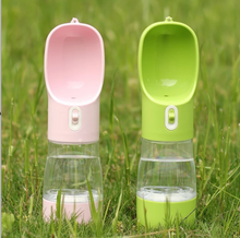 Load image into Gallery viewer, Pet Water-bottle. Can be used with Cats/Dogs. Available in Pink, Green, Grey and Blue. Food and water storage with strap for portability.  Locking function to stop water dripping through.