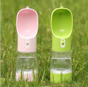 Pet Water-bottle. Can be used with Cats/Dogs. Available in Pink, Green, Grey and Blue. Food and water storage with strap for portability.  Locking function to stop water dripping through.